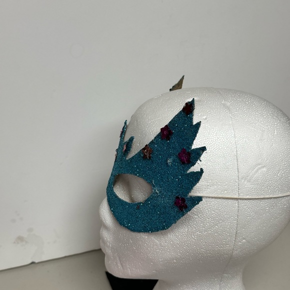 Glittered Turquoise Masquerade Face Mask - Picture 9 of 9
